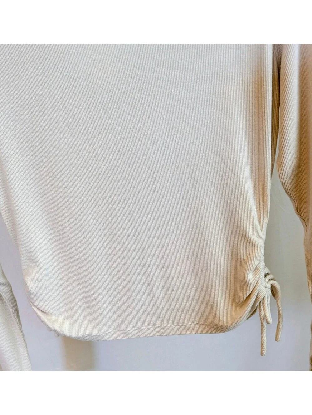 Lululemon Side-Cinch Ribbed Cardigan Bone Off White Button Top Athletic No Size